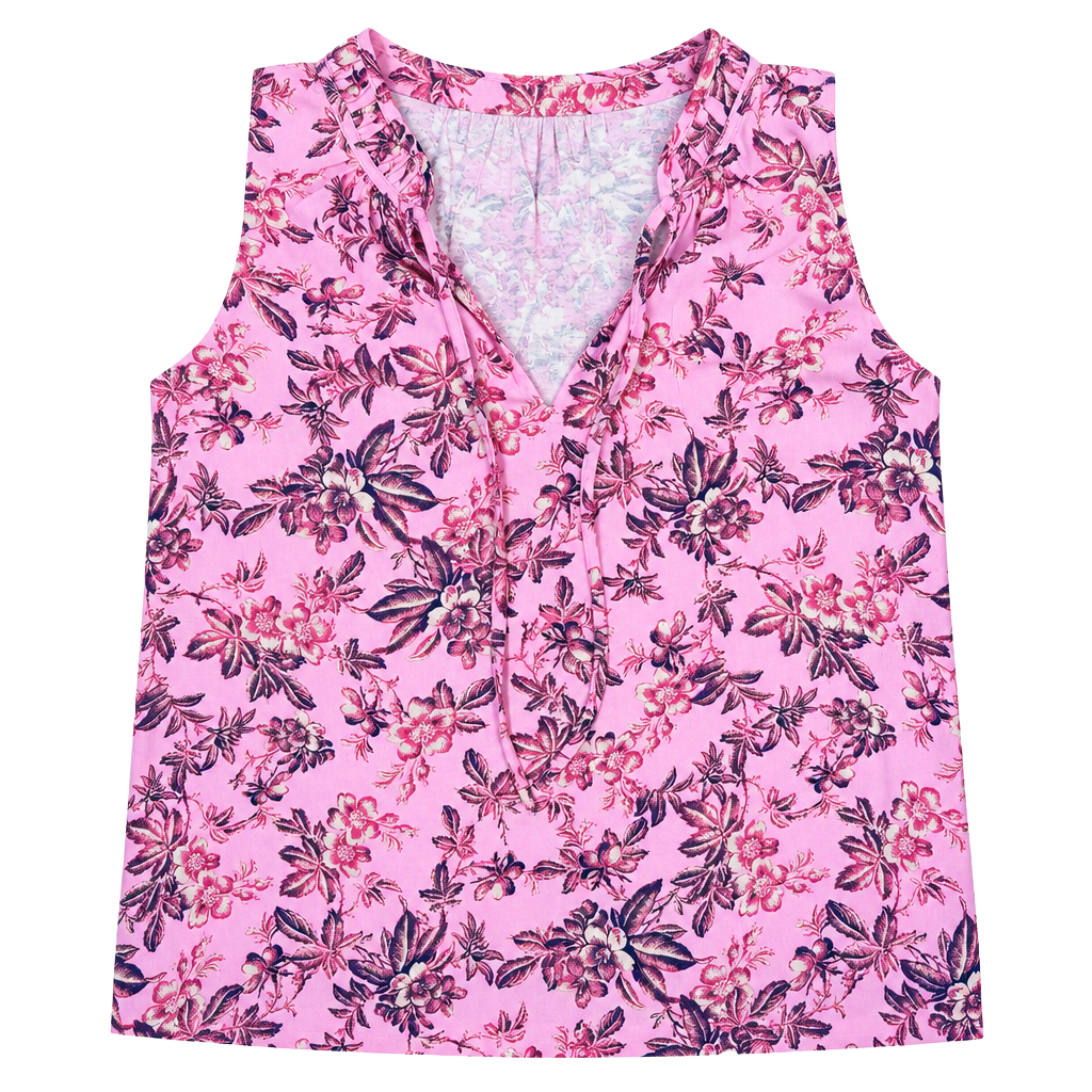 LOFT Floral Sleeveless Blouse XS Pink Tie Neck 1