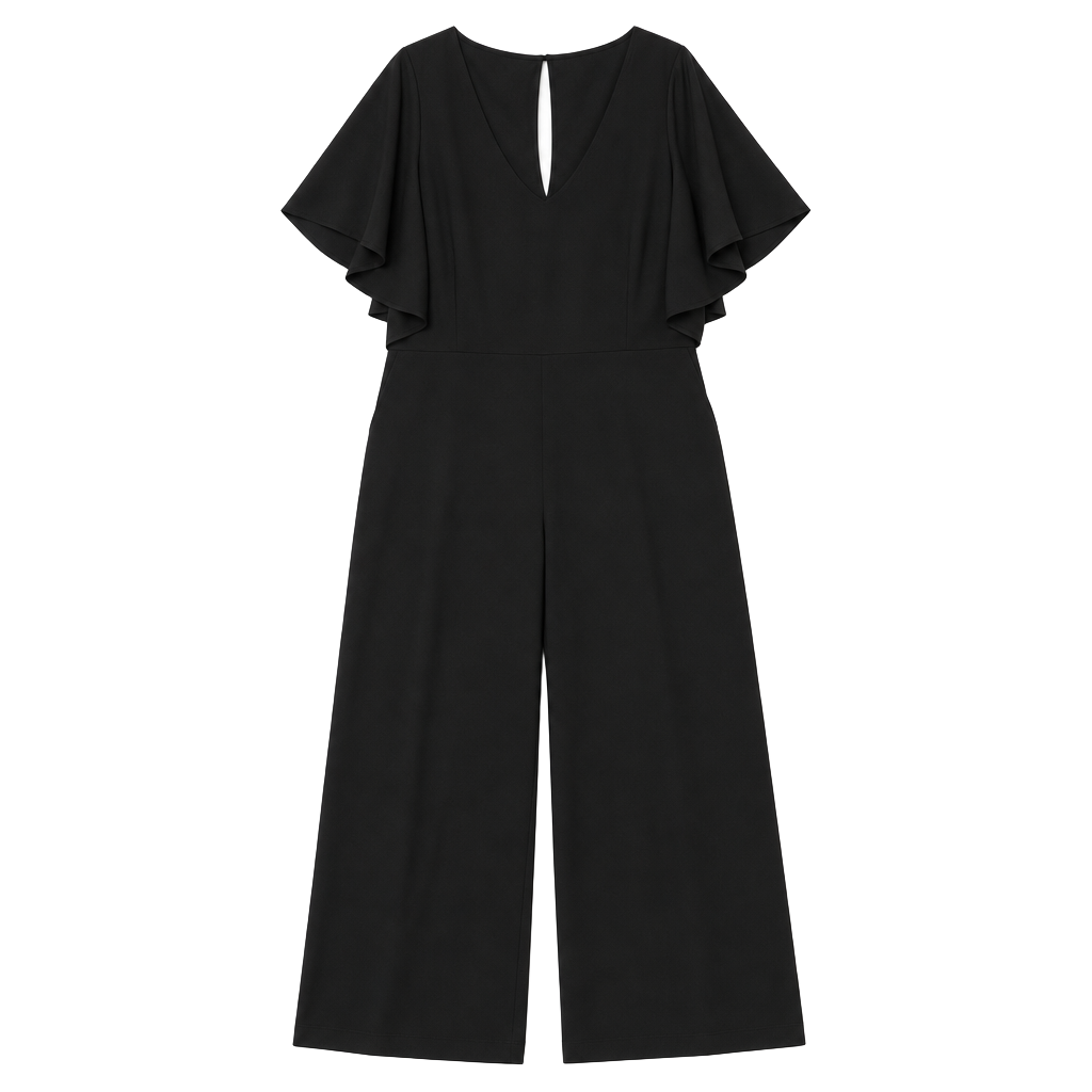 City Chic Black V-Neck Cape Sleeve Jumpsuit 1