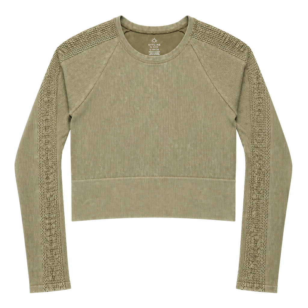 Offline By Aerie Long Sleeve Crop Top Size XL Gold / Tan Seamless 1