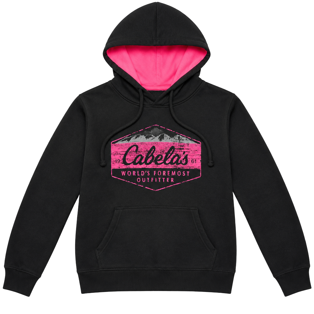 Cabela's Graphic Hoodie Size XL Reg Black Pink Pullover Sweatshirt 1