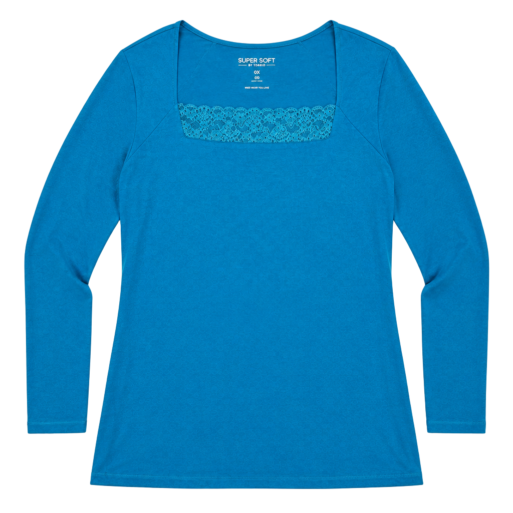 Torrid Supersoft Lace Inset Long Sleeve Top Size 00 Turkish Tile New 1