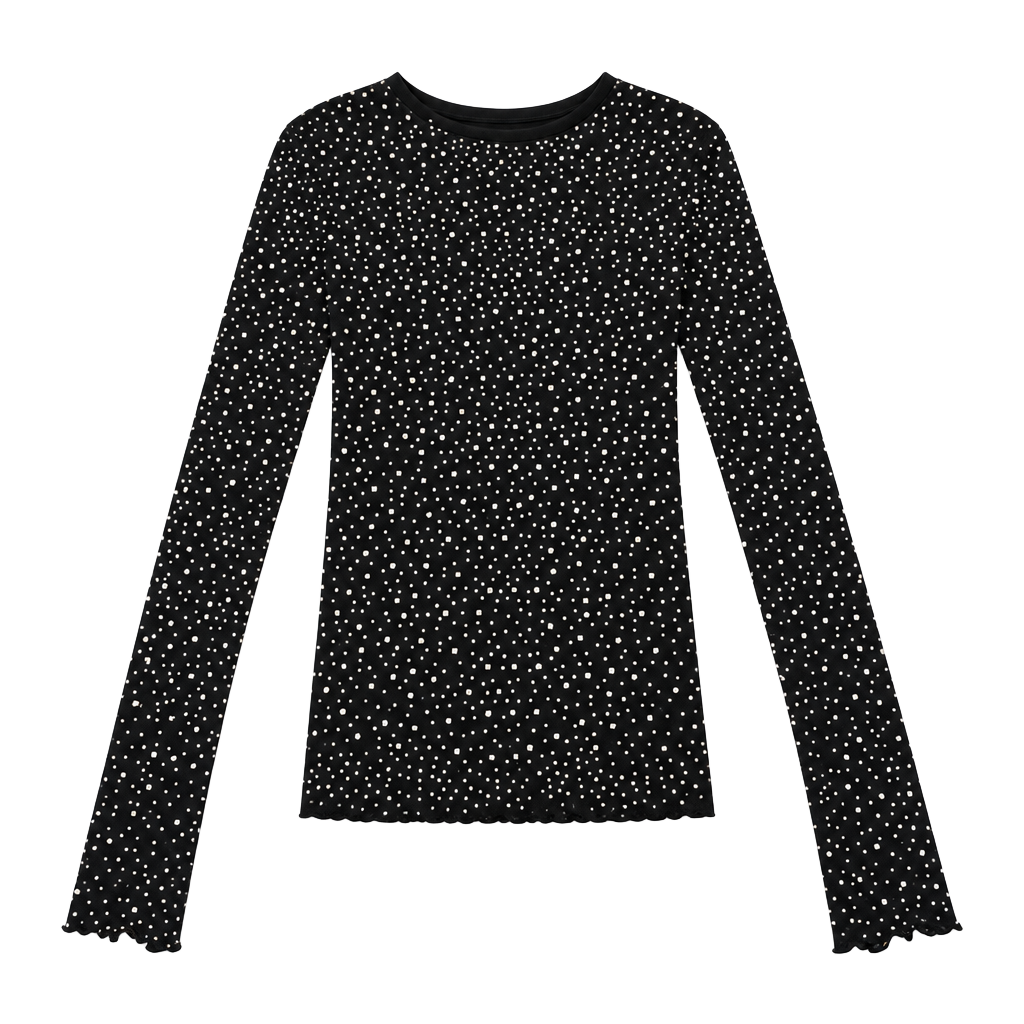 Free People Night Sky Long Sleeve Rhinestone Clubcore Going Out Top Size XS/S Black 1