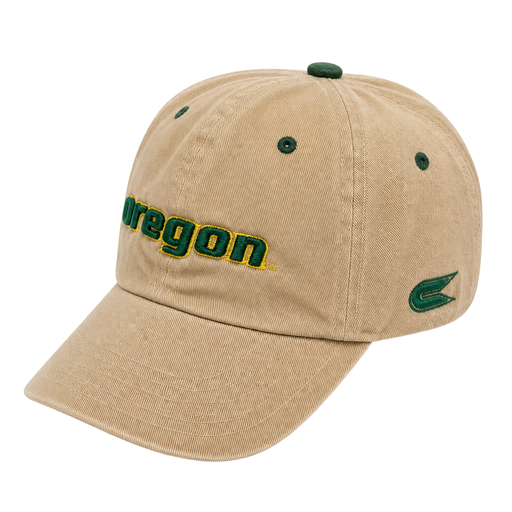 Oregon Ducks Tan Hat Green Embroidered Logo Adjustable 1