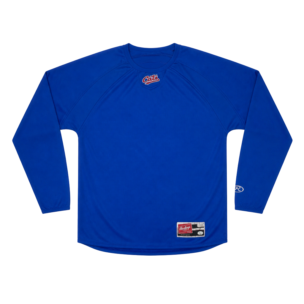 Rawlings Cats Baseball Pullover Jersey Mens L Blue Long Sleeve 1