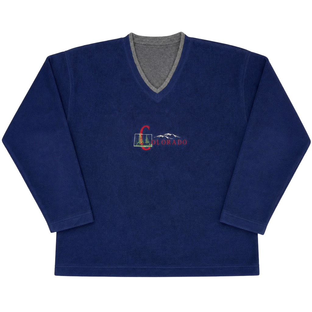 Colorado Fleece Pullover Sweatshirt Blue V-Neck Mens Large 1
