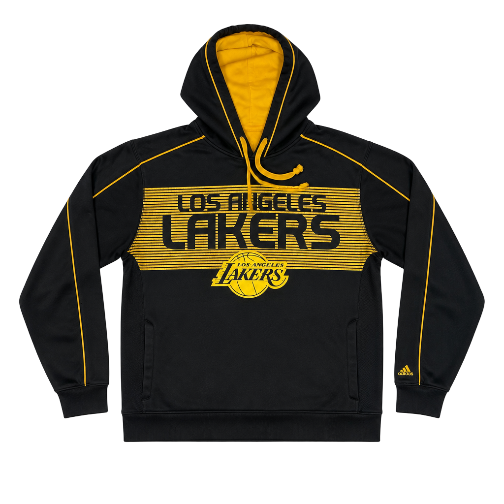 Adidas Los Angeles Lakers Hoodie Black Yellow NBA Pullover Sweatshirt 1