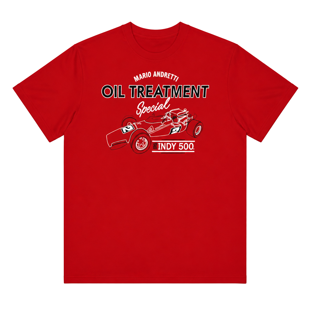 Mario Andretti Indy 500 Oil Treatment T-Shirt Red IZOD Racing Mens XL 1