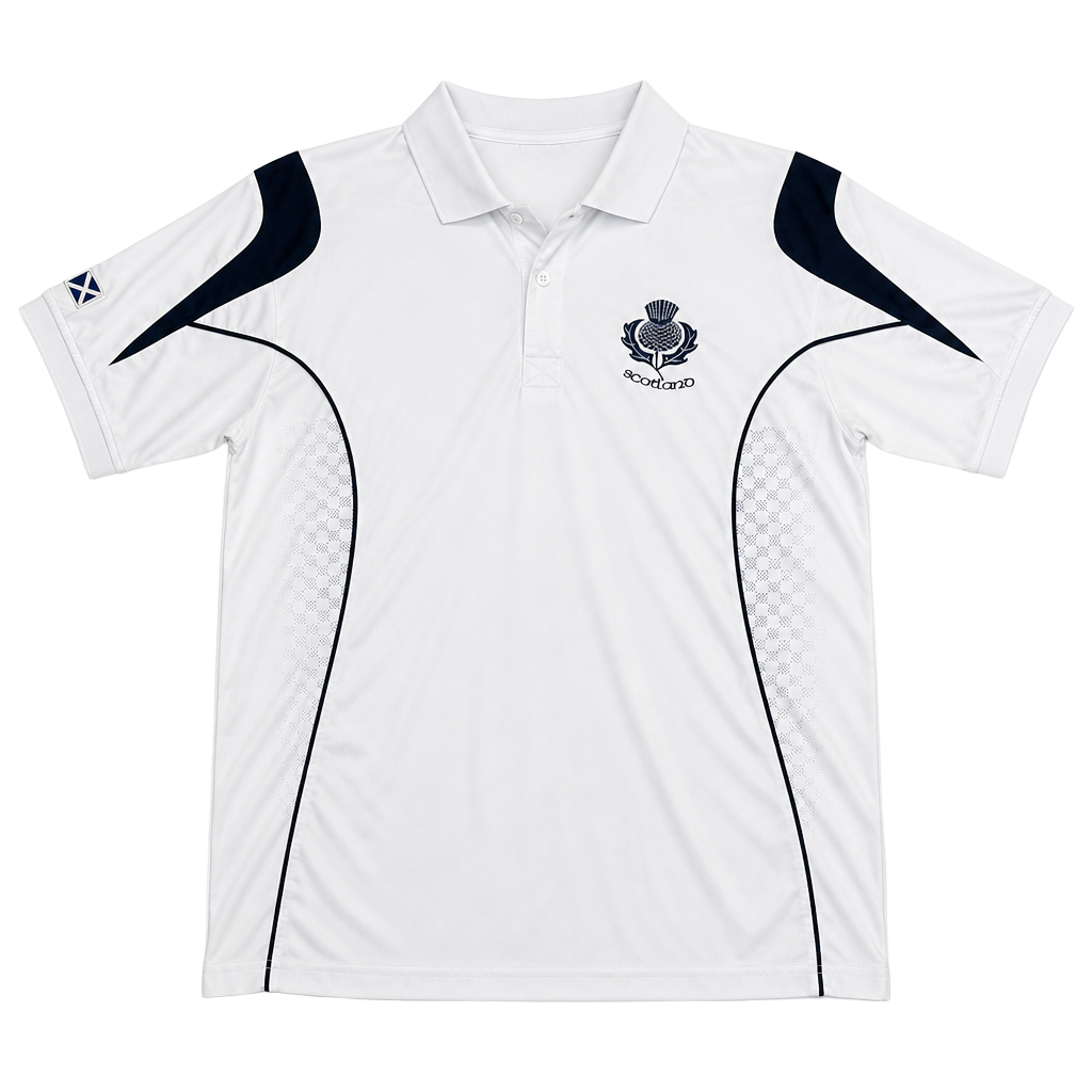 Rugby Nations Scotland Thistle Polo Shirt Men’s Medium White Navy 1