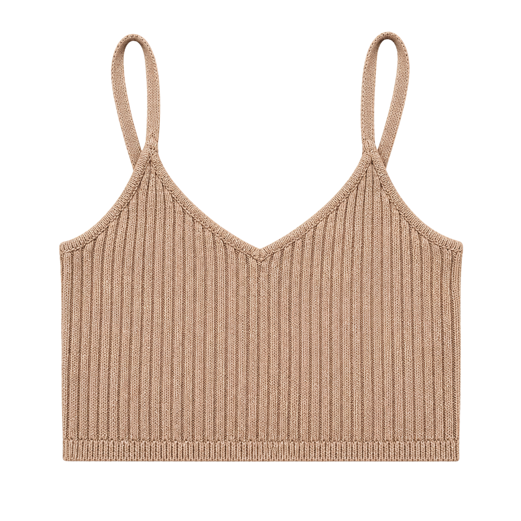 Wild Fable Ribbed Knit Crop Tank Top Size M Tan Brown Spaghetti Strap 1
