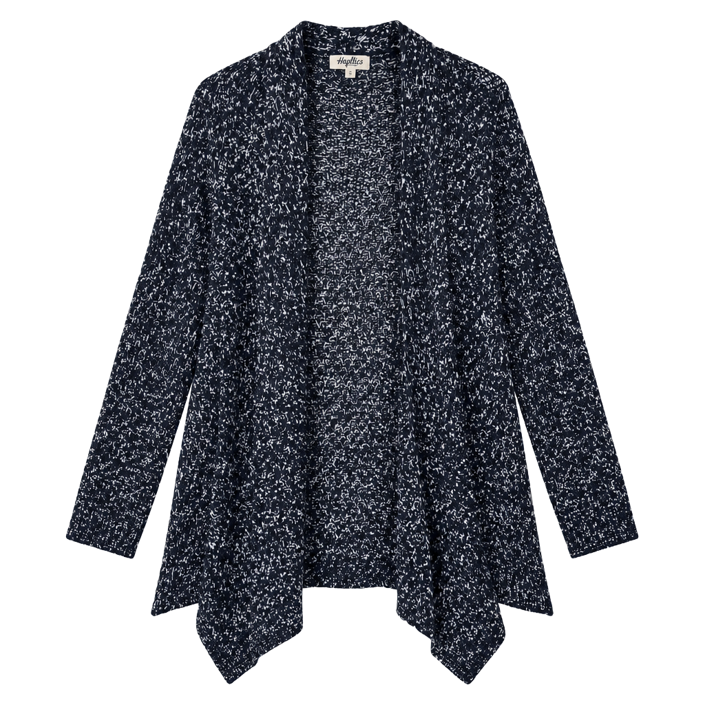 Haptics Open Front Cardigan Sweater Size 2X Black White Marled Knit Pockets 1