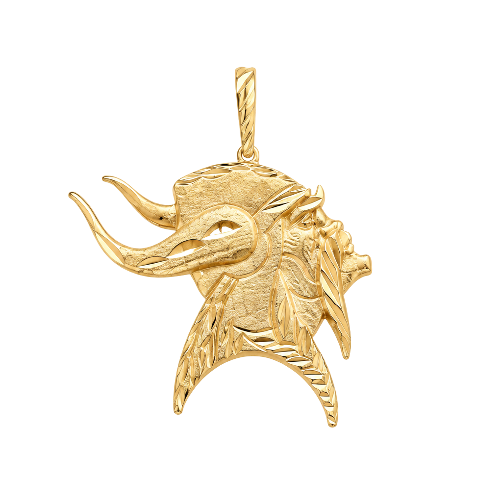 Vintage 14K Gold Bull Steer Skull Horns Pendant Charm 1