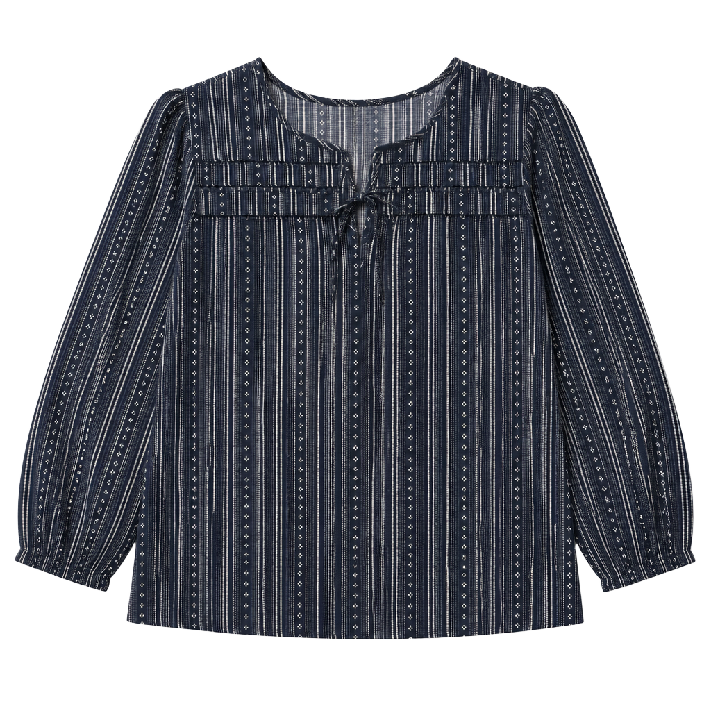 Como Vintage Women's Blue Striped Long Sleeve Tie Neck Blouse XL 1