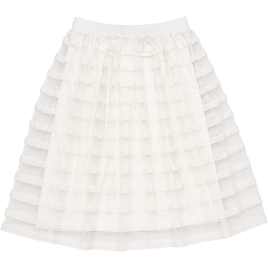 Metrowear Ivory Tulle Striped Midi Skirt 1