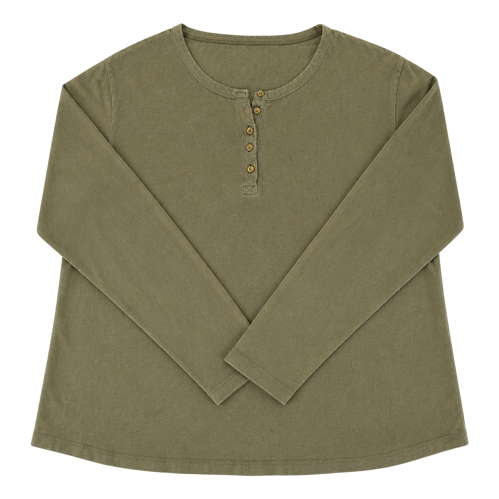 Duluth Trading Co. Long Sleeve Henley Top Olive Green 2XL 1