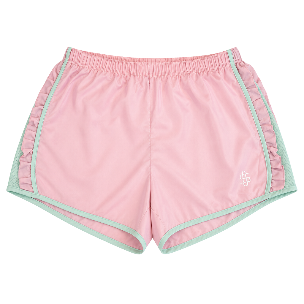 Simply Southern Pink and Mint Green Ruffle Athletic Running Shorts Size L 1