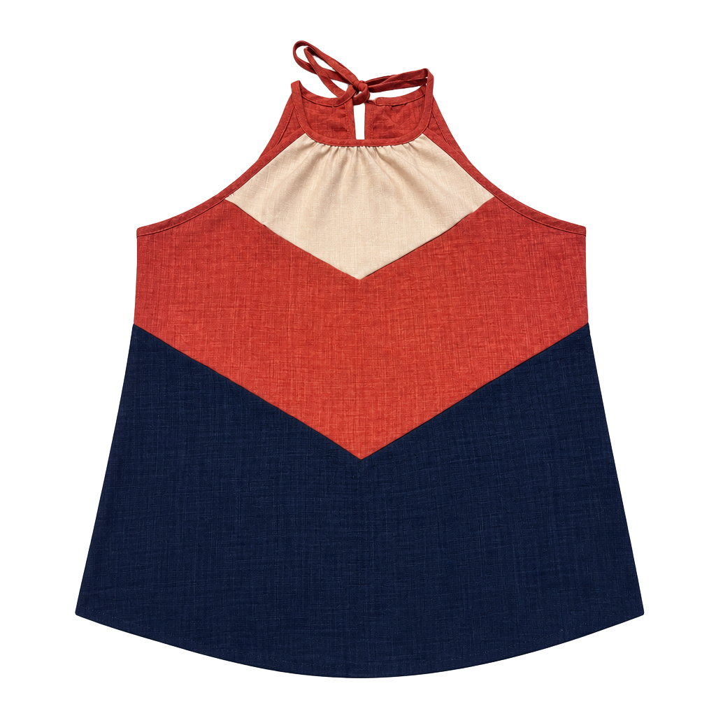 Hailey & Co. Color Block Halter Top Size L Rust Navy Beige 1