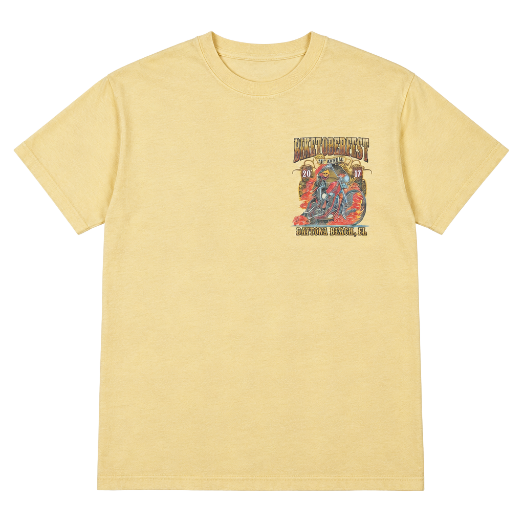 Gildan Biketoberfest Daytona Beach 2017 T-Shirt Yellow Graphic 1