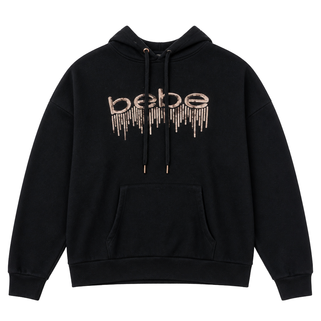 bebe Sequin Logo Hoodie Black Rose Gold 1