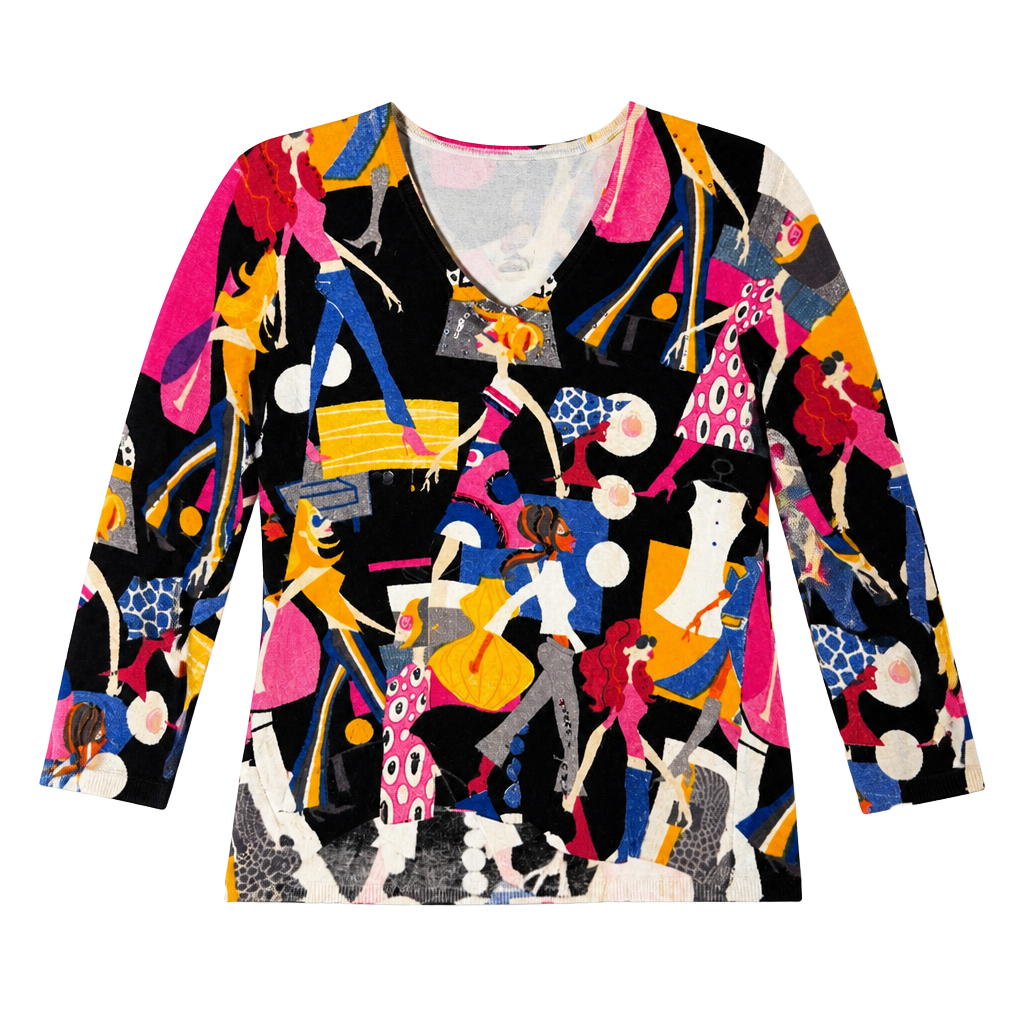 Avvenire Sweater Petite M Multicolor Abstract City Girl Print 1