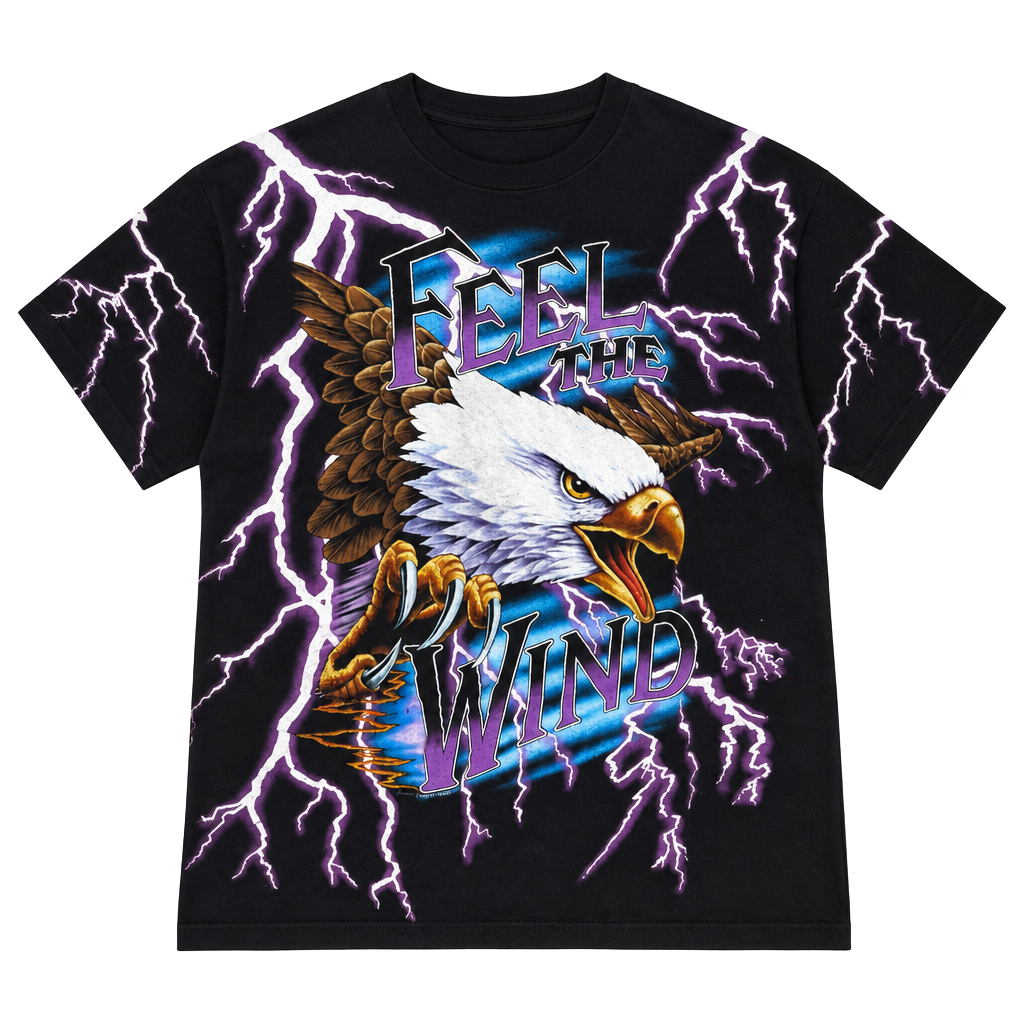 Tourchamp Feel The Wind Eagle Lightning Graphic T-Shirt Size XL Black 1