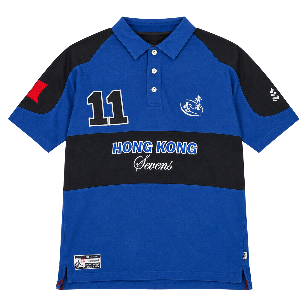Kukri Hong Kong Sevens Rugby Polo Shirt Size Large 42 Chest 11 Blue Black 1