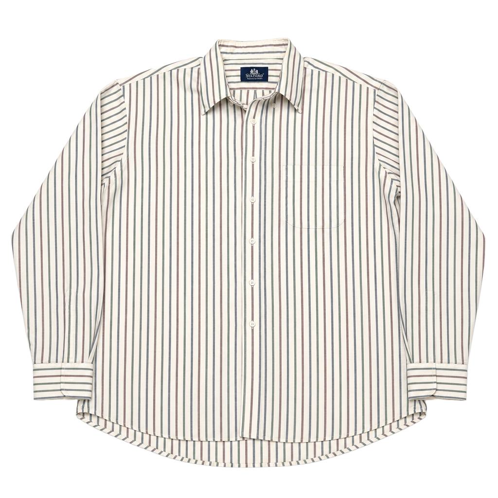 Stafford Wrinkle-Free Oxford Striped Long Sleeve Button Down Shirt 1