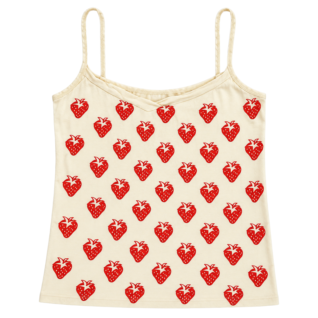 Sparkle & Fade Strawberry Print Cami Size L Yellow Spaghetti Strap Tank 1