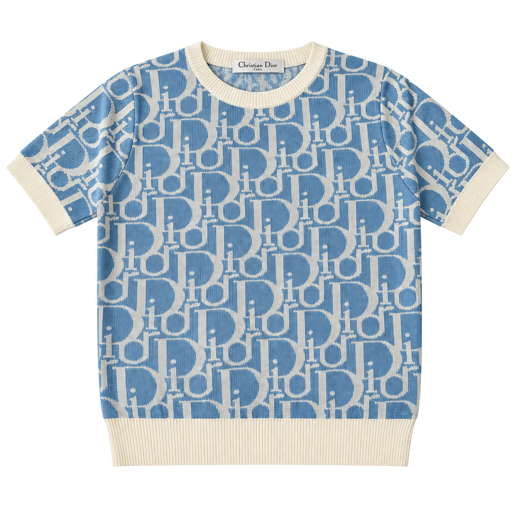Christian Dior Oblique Short Sleeve Sweater Blue White 1