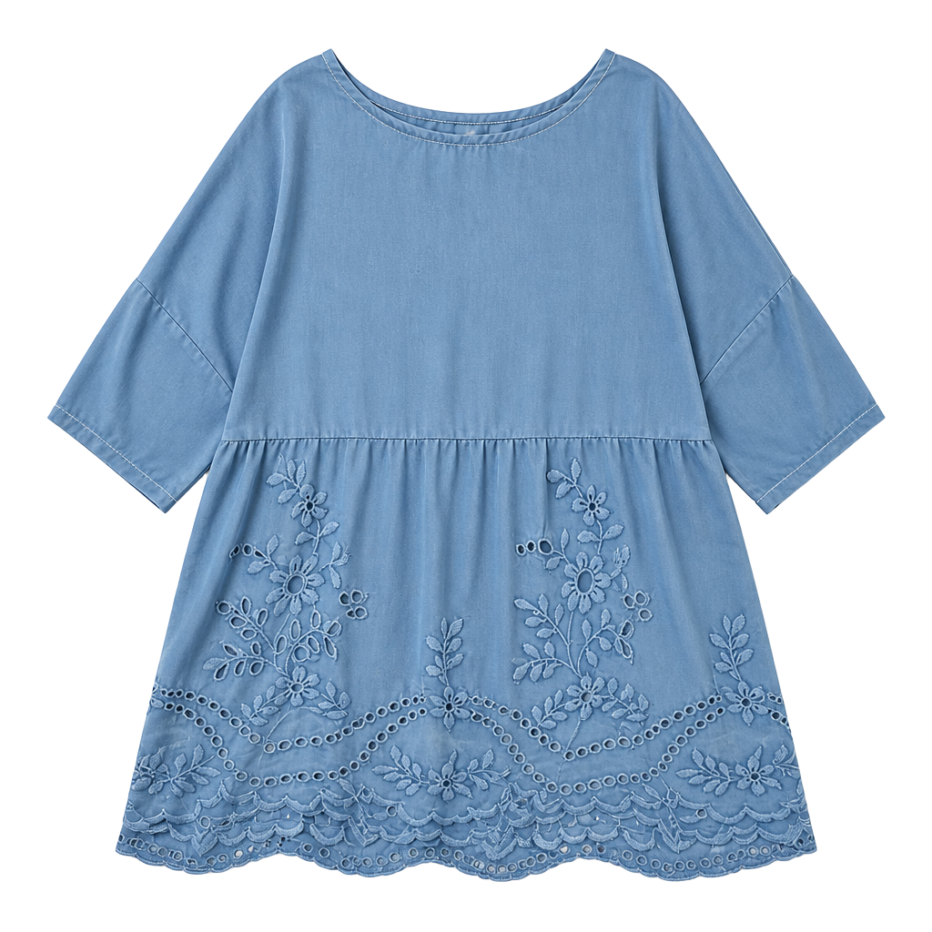 Roaman's Women's Plus Size XXL Baby Blue Eyelet Lace Embroidered Smock Top 1