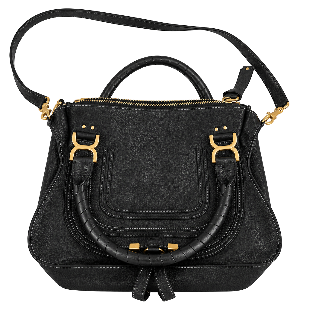 Chloe Marcie Satchel Bag Black Grained Leather 1