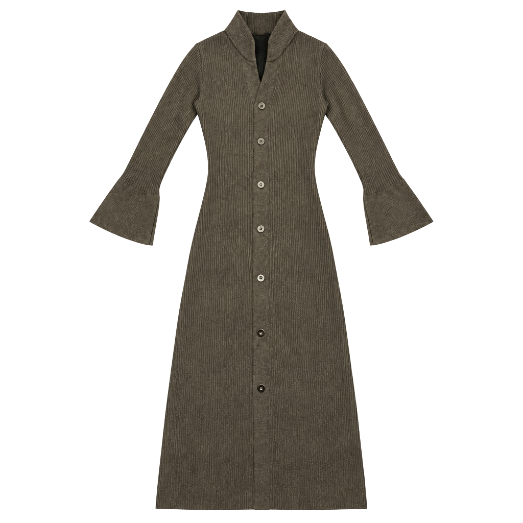 DAZY Sweater Dress Dark Brown Ribbed Knit Long Sleeve Midi 1