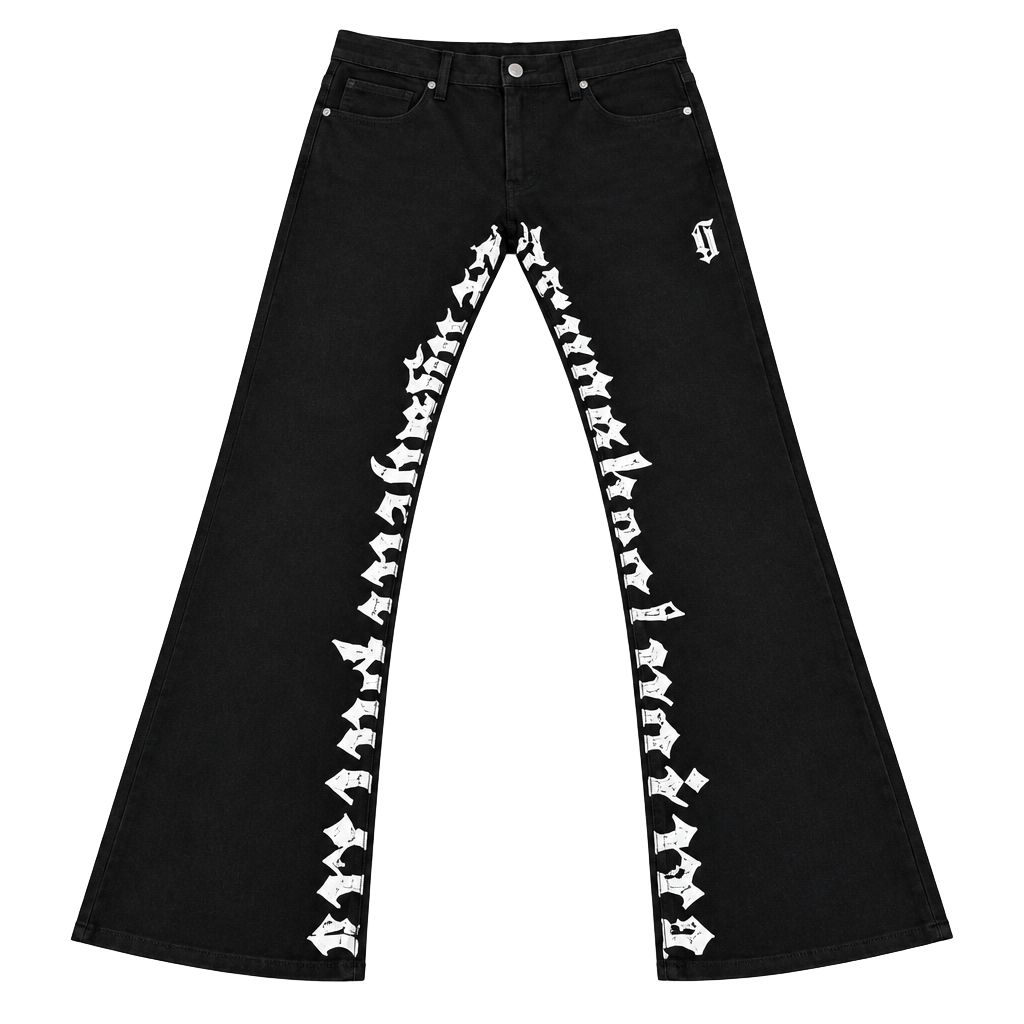 Golden Denim Gothic Letter Graphic Flare Jeans 1