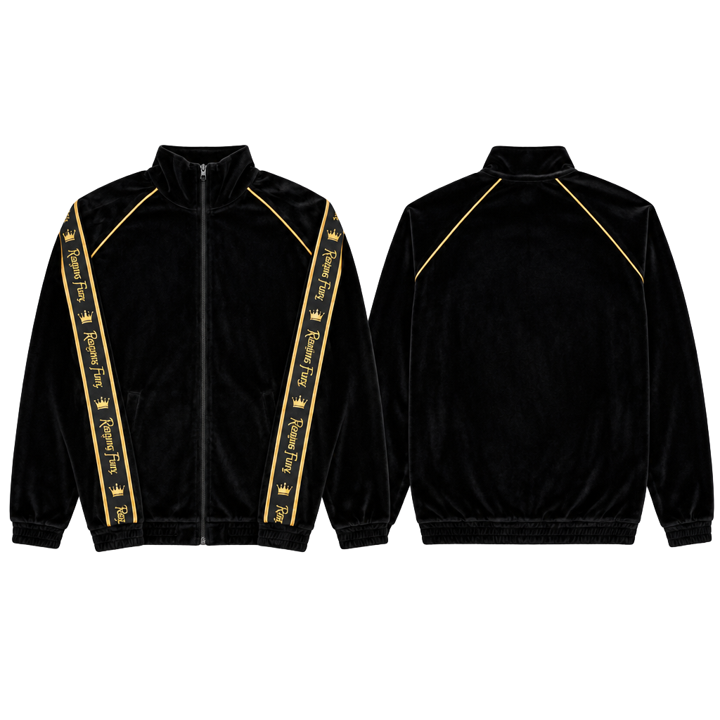 Reigning Fury Black Gold Velour Full-Zip Track Jacket 1