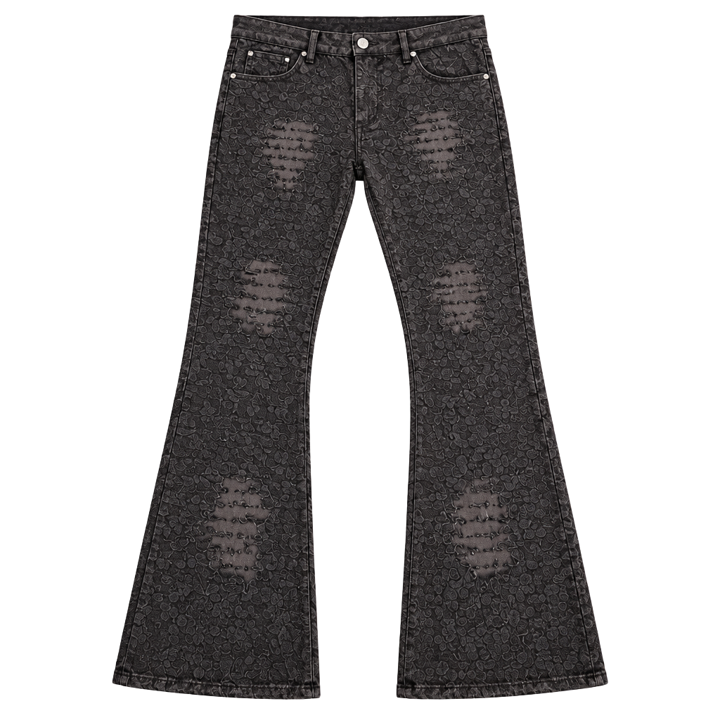 Armor Jeans Brown Stacked Flare Textured Distressed Denim 1