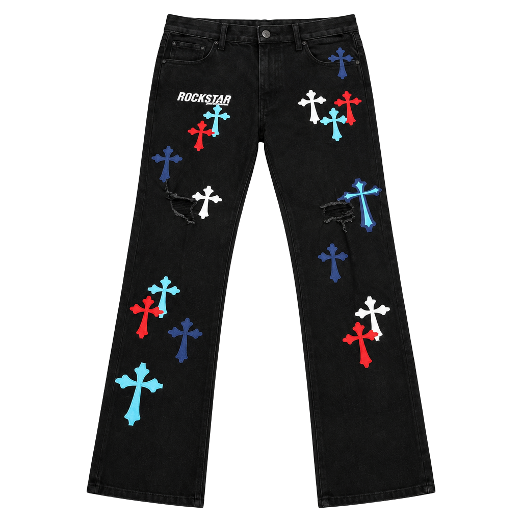 Rockstar Original Brody Multicolor Cross Patchwork Black Jeans 1