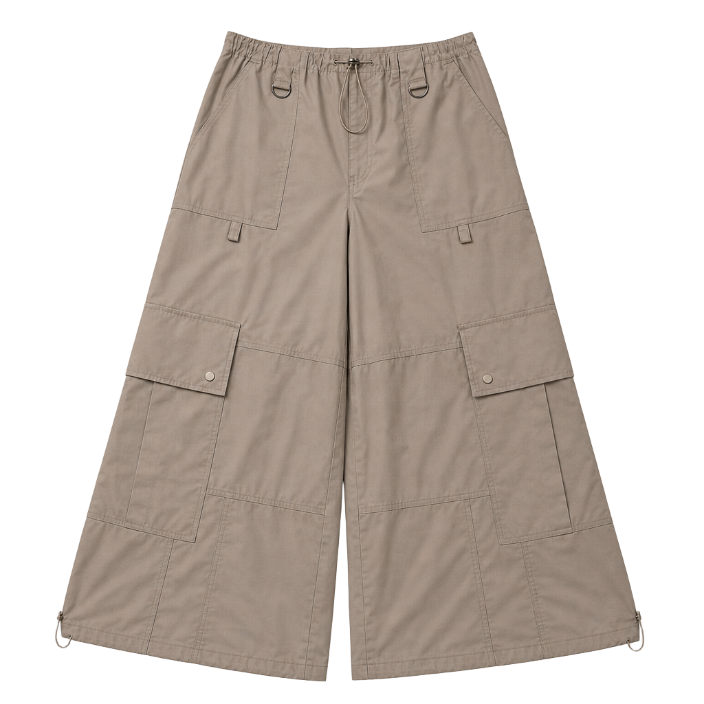 SHEIN Khaki Wide-Leg Drawstring Parachute Cargo Pants – Size S (US 4 / EU 36) 1