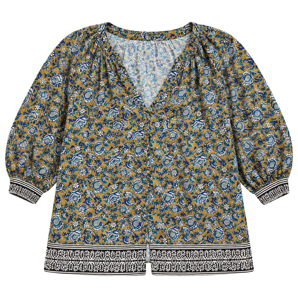 Faherty Enna Top Size XL Jaipur Flora Brown Viscose Boho Blouse 1