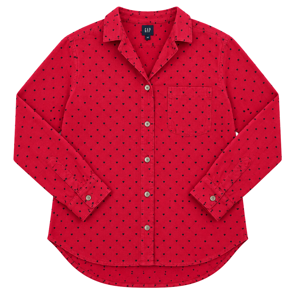 Gap Body Flannel Button Up Shirt Size M Heart Print NWT 1