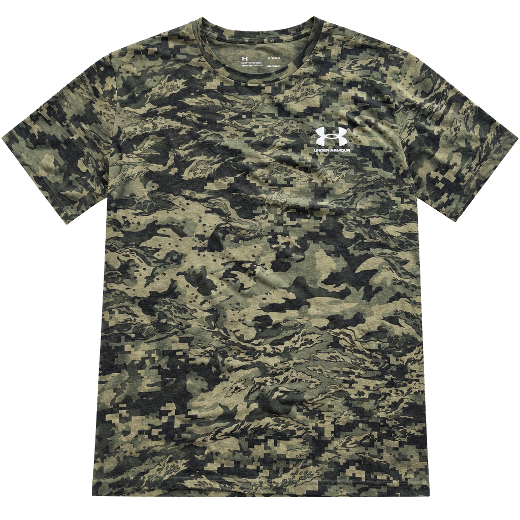 Under Armour Heatgear Camo T-Shirt Size Large Green Loose 1