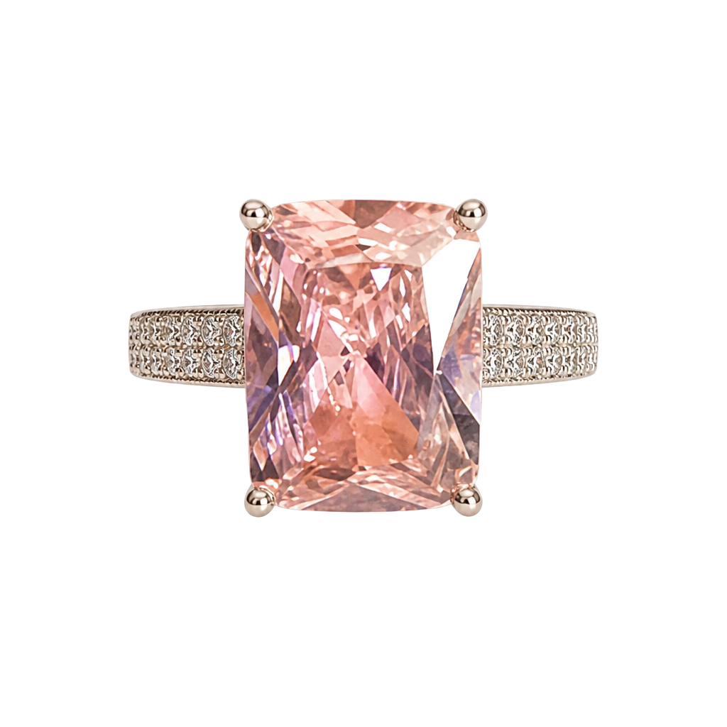 Sterling Silver Pink Radiant Cut CZ Ring 1