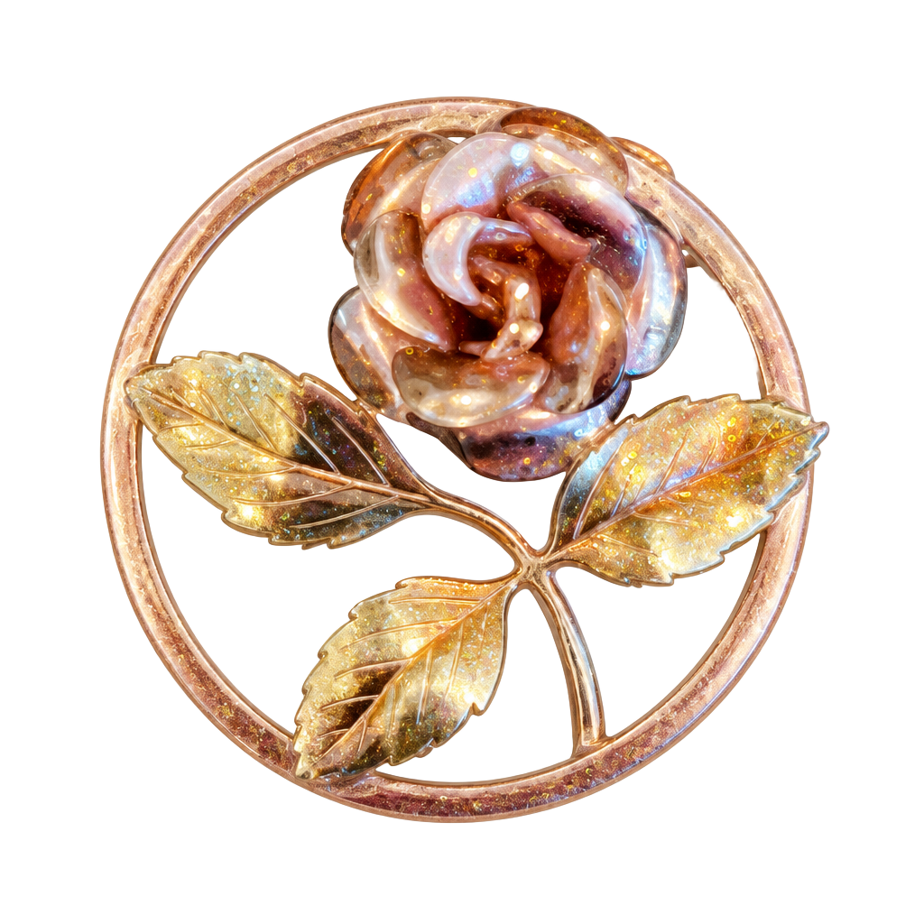 Vintage Krementz Two-Tone Gold Filled Rose and Leaves Circle Brooch 1