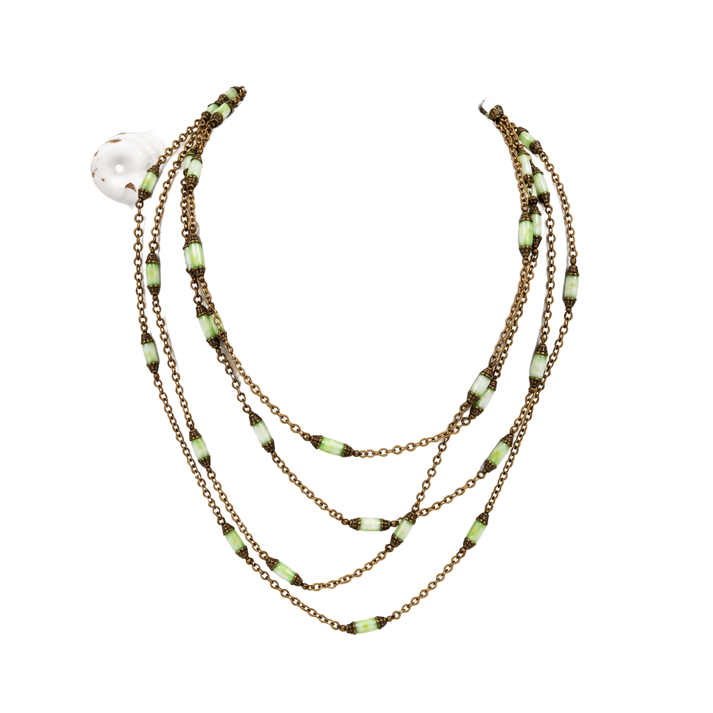 Vintage Single Strand Necklace Green Glass Bead No Clasp 1