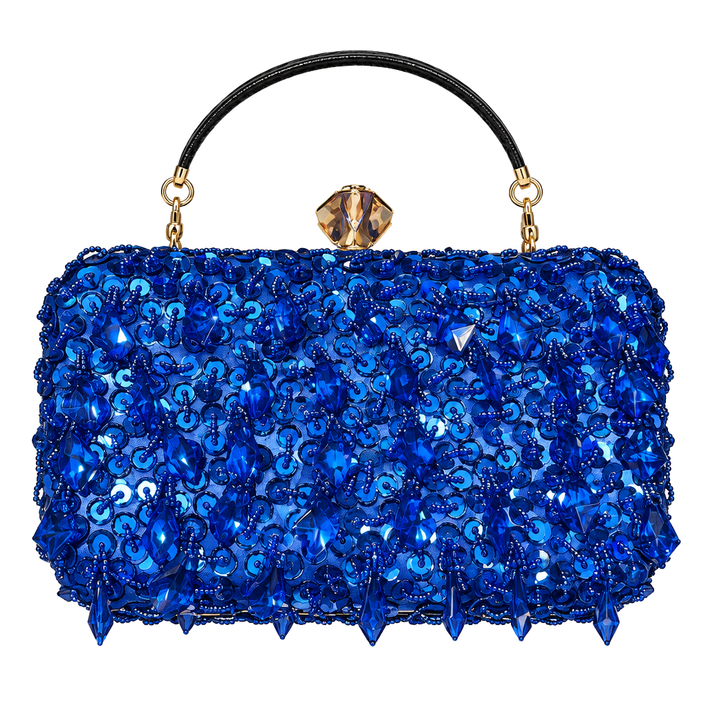 Unbranded Blue Beaded Crystal Evening Clutch Purse 1