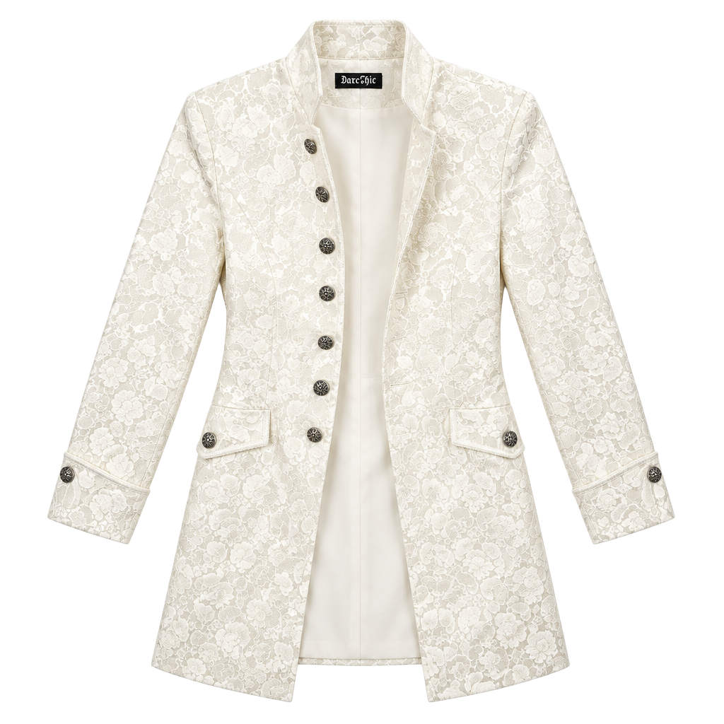 Renaissance Goth Steampunk Victorian Frock Coat Cream – Brocade L/XL Whimsgoth 1