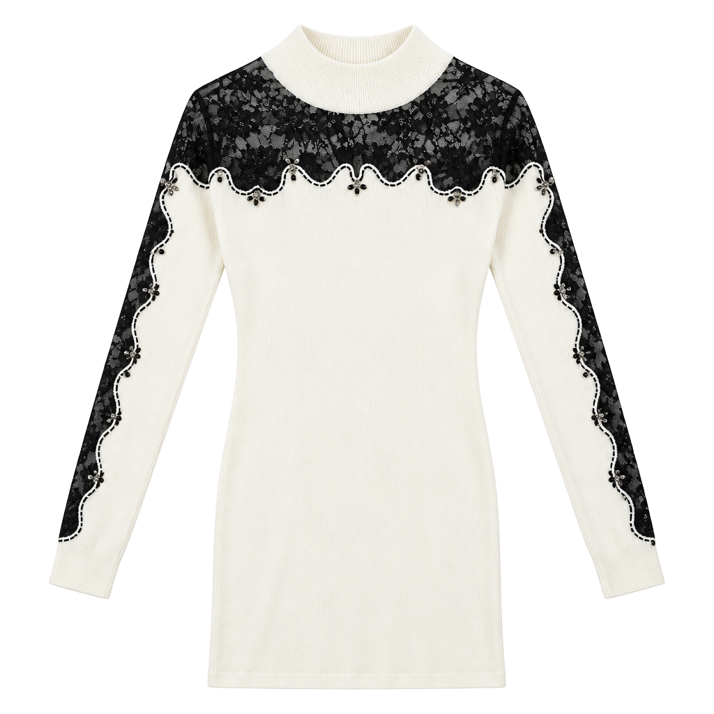 VENUS Sweater Dress Whimsical, Lace, Rhinestone NWT Glam/Datenight 1