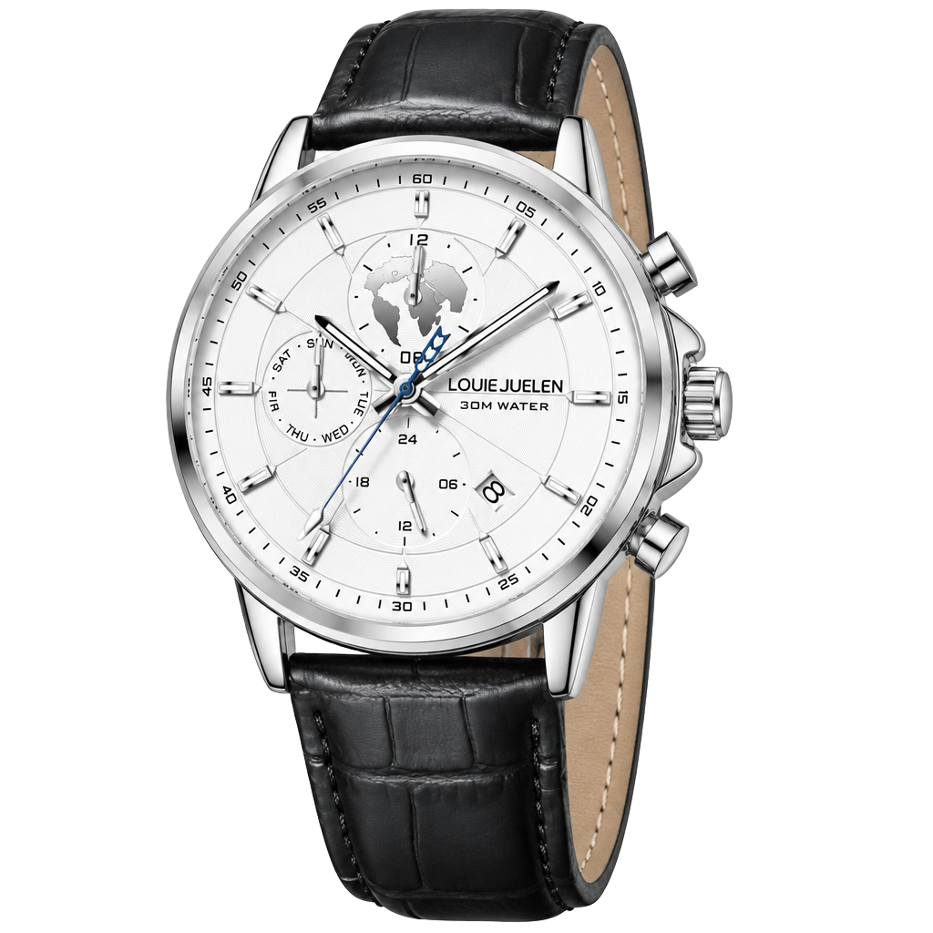 Louie Juelen Mens Automatic Watch White Dial Leather Strap 21 Jewels 30M Water 1