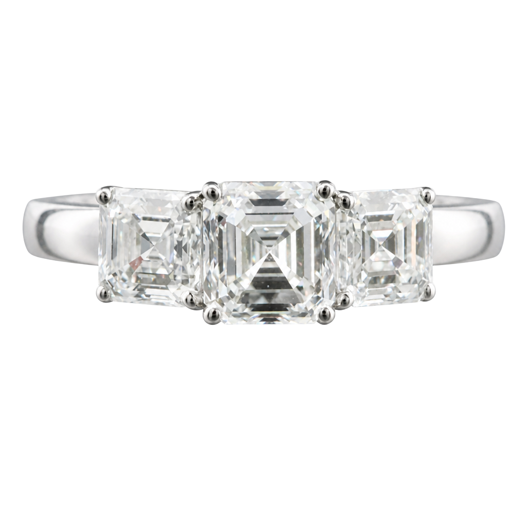 Platinum GIA 2CTW certified asscher emerald cut three stone diamond ring Natural 1