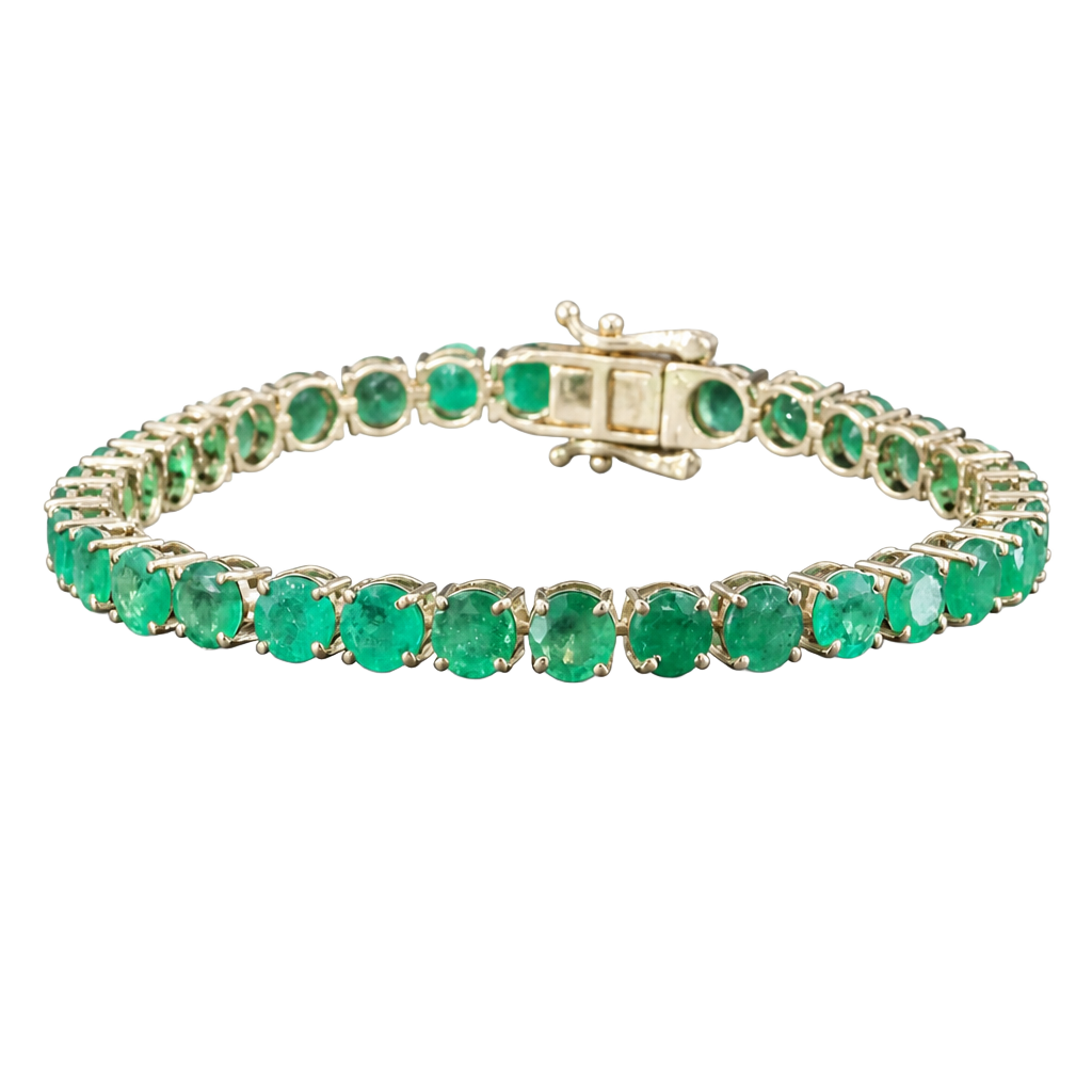 14K yellow gold 4-Prong natural Emerald Tennis Bracelet 1