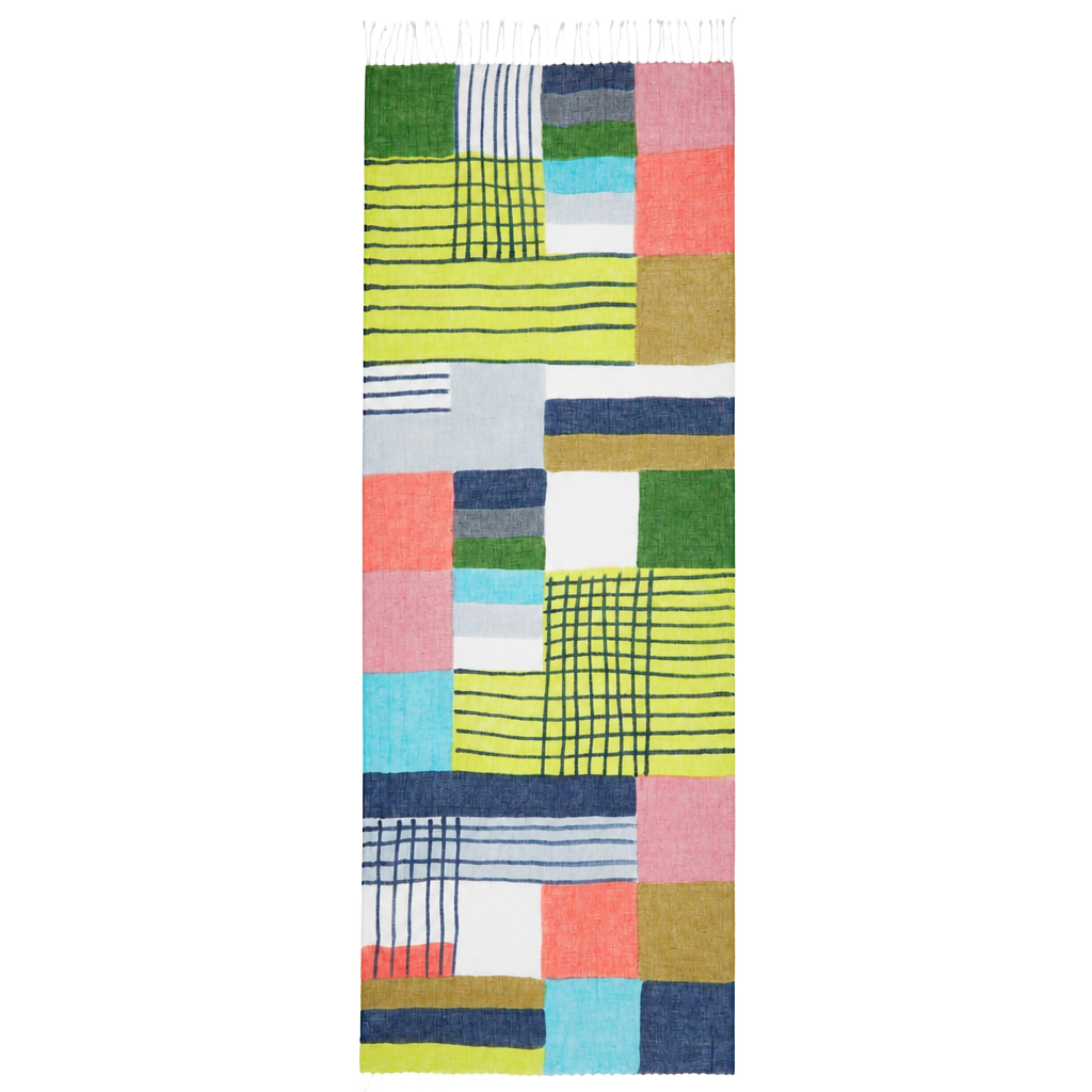 NWT OSKA Schal 408 Lightweight Check Scarf Kiwi Green Multi 1