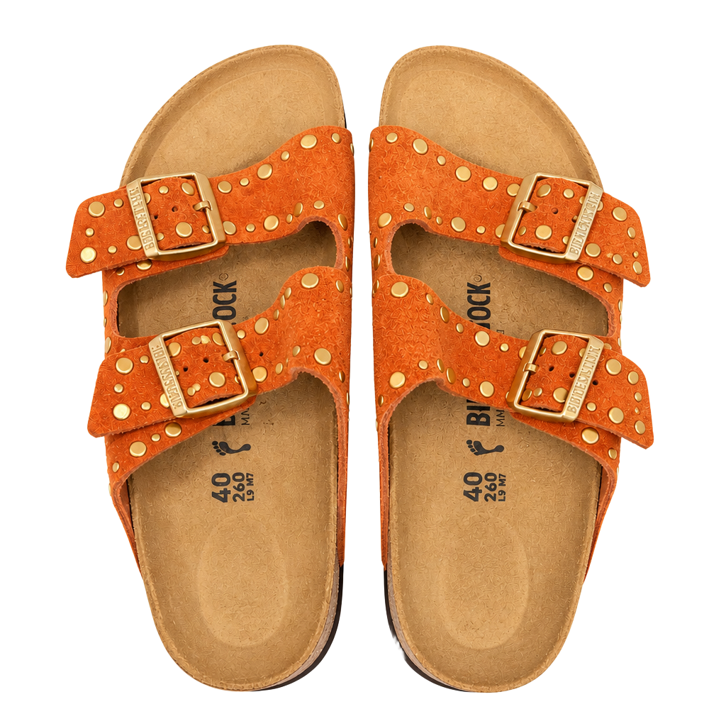 Birkenstock Arizona Rivets Suede Leather Sandals in Dark Rust Size 40 1